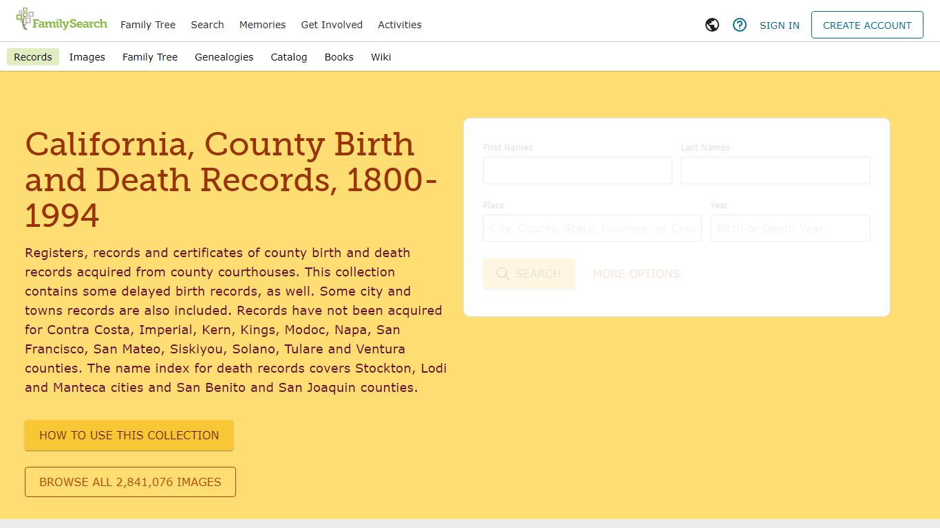 California, County Birth and Death Records, 1800-1994 ...